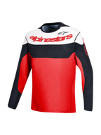 Röd A-Dura Race långärmad tröja med Alpinestars-logotyp och svartvit färgblockering för MTB-prestanda.