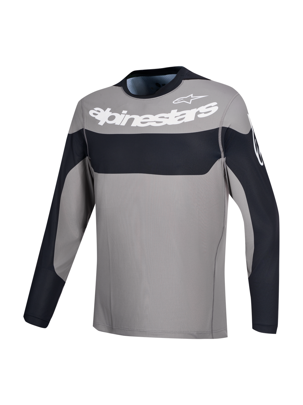 Alpinestars A-Dura Race tröja, långärmad mountainbikecykeltröja i grått och svart med vit logotypgrafik på bröstet