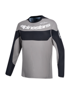 Alpinestars A-Dura Race tröja, långärmad mountainbikecykeltröja i grått och svart med vit logotypgrafik på bröstet