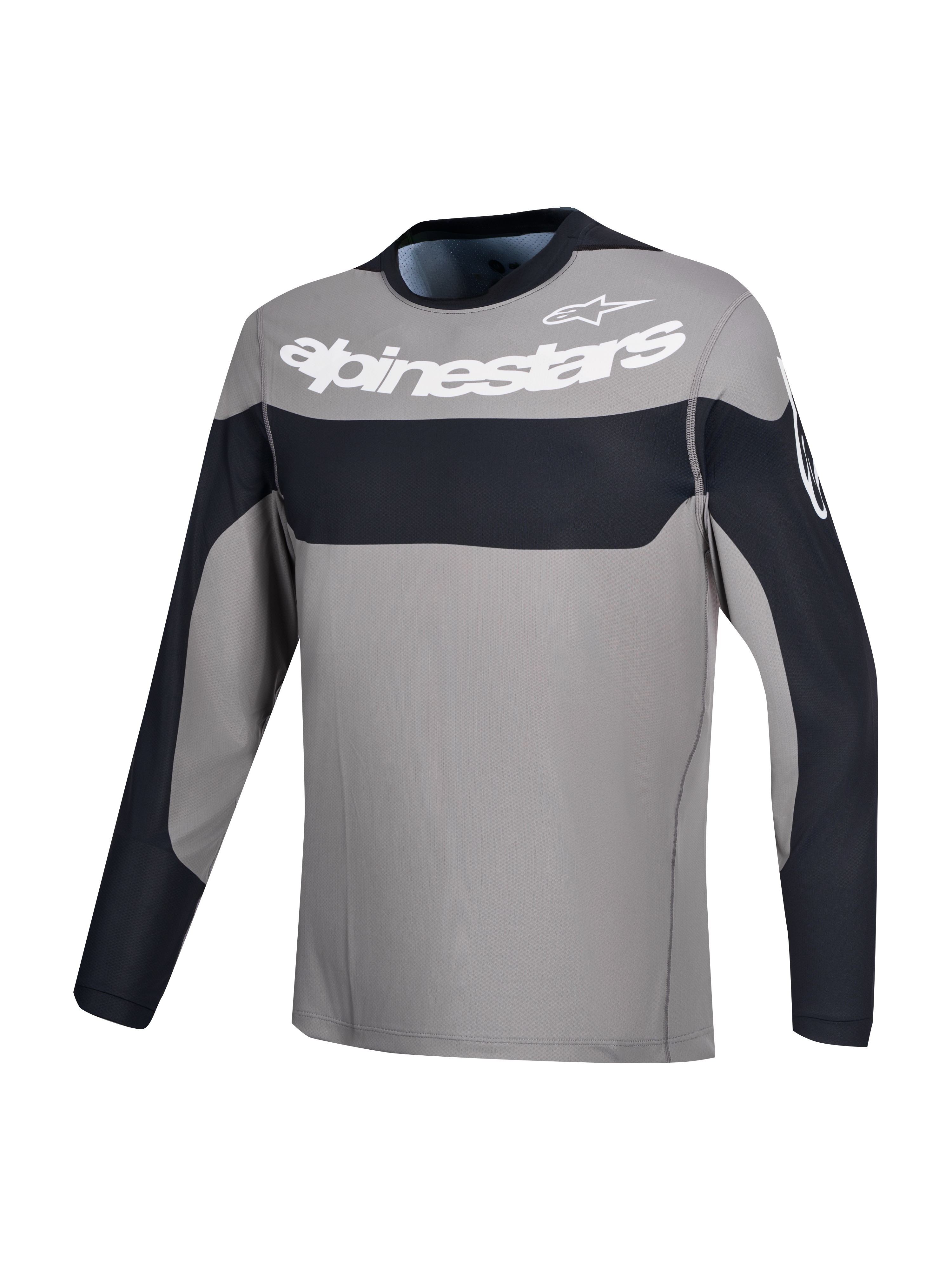 Alpinestars A-Dura Race tröja, långärmad mountainbikecykeltröja i grått och svart med vit logotypgrafik på bröstet