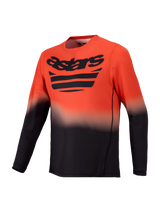 Alpinestars A-Dura ASTARS Jersey 2.0, långärmad orange och svart MTB-tröja med färgtoning och bröstlogotyp.