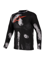 Alpinestars A-Dura Ride tröja, långärmad MTB-cykeltröja, svart kamouflage med röd bröstlogotyp, snabbtorkande material