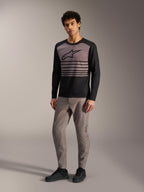 Alpinestars A-Dura Elite Jersey 2.0, long sleeve black and grey blocked design with chest stripes for trail riding.