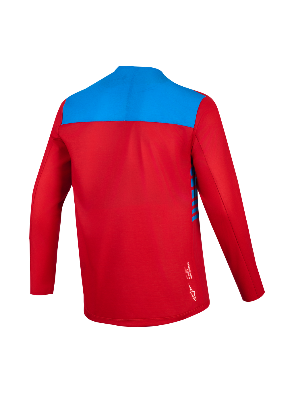 Alpinestars A-Dura Elite tröja 2.0 långärmad, röd och blå, ryggvy med fukttransporterande tyg för trail.