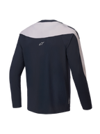 Alpinestars A-Supra Melt Jersey, long-sleeve MTB cycling jersey, back view, Black and Light Grey, lightweight micro-perforated polyester with stretch panels