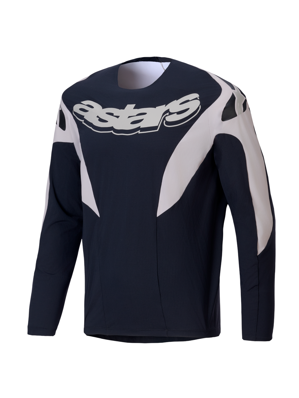 Alpinestars A-Supra Melt Jersey, long-sleeve MTB racing jersey for men, Black and White with bold chest logo graphics and ventilated stretch construction