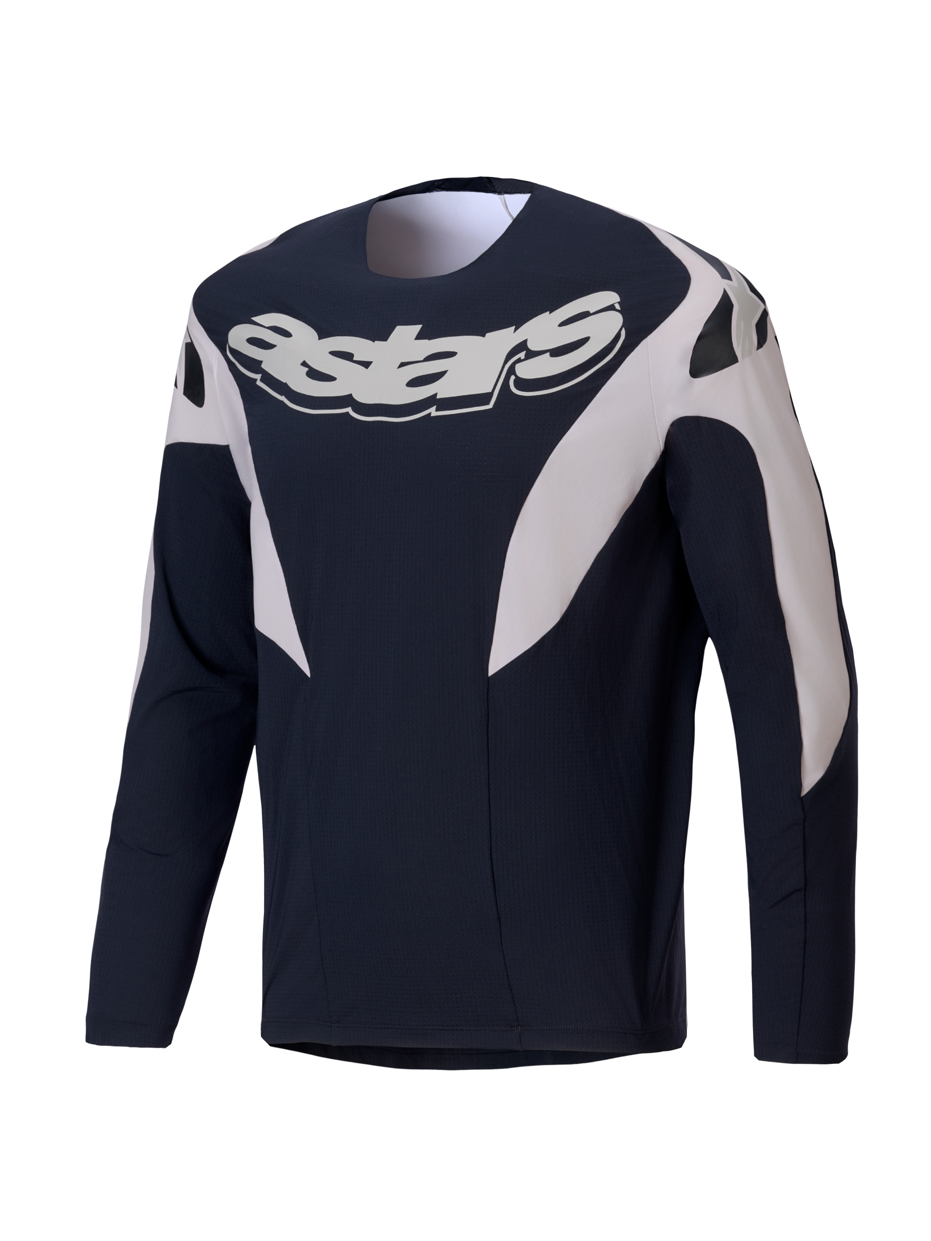 Alpinestars A-Supra Melt Jersey, long-sleeve MTB racing jersey for men, Black and White with bold chest logo graphics and ventilated stretch construction