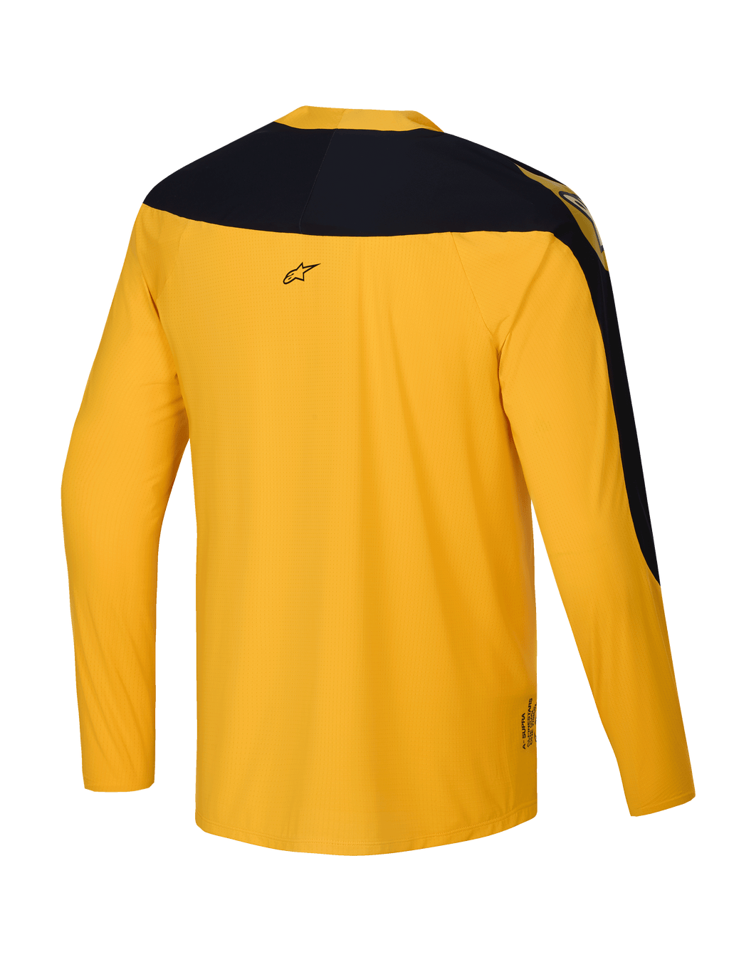Alpinestars Begränsad Upplaga A-Supra Melt Gold tröja, långärmad MTB-cykeltröja för herrar, mörkblå och mörkgul, mikroperforerad polyester med stretchpaneler