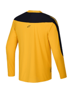 Alpinestars Begränsad Upplaga A-Supra Melt Gold tröja, långärmad MTB-cykeltröja för herrar, mörkblå och mörkgul, mikroperforerad polyester med stretchpaneler