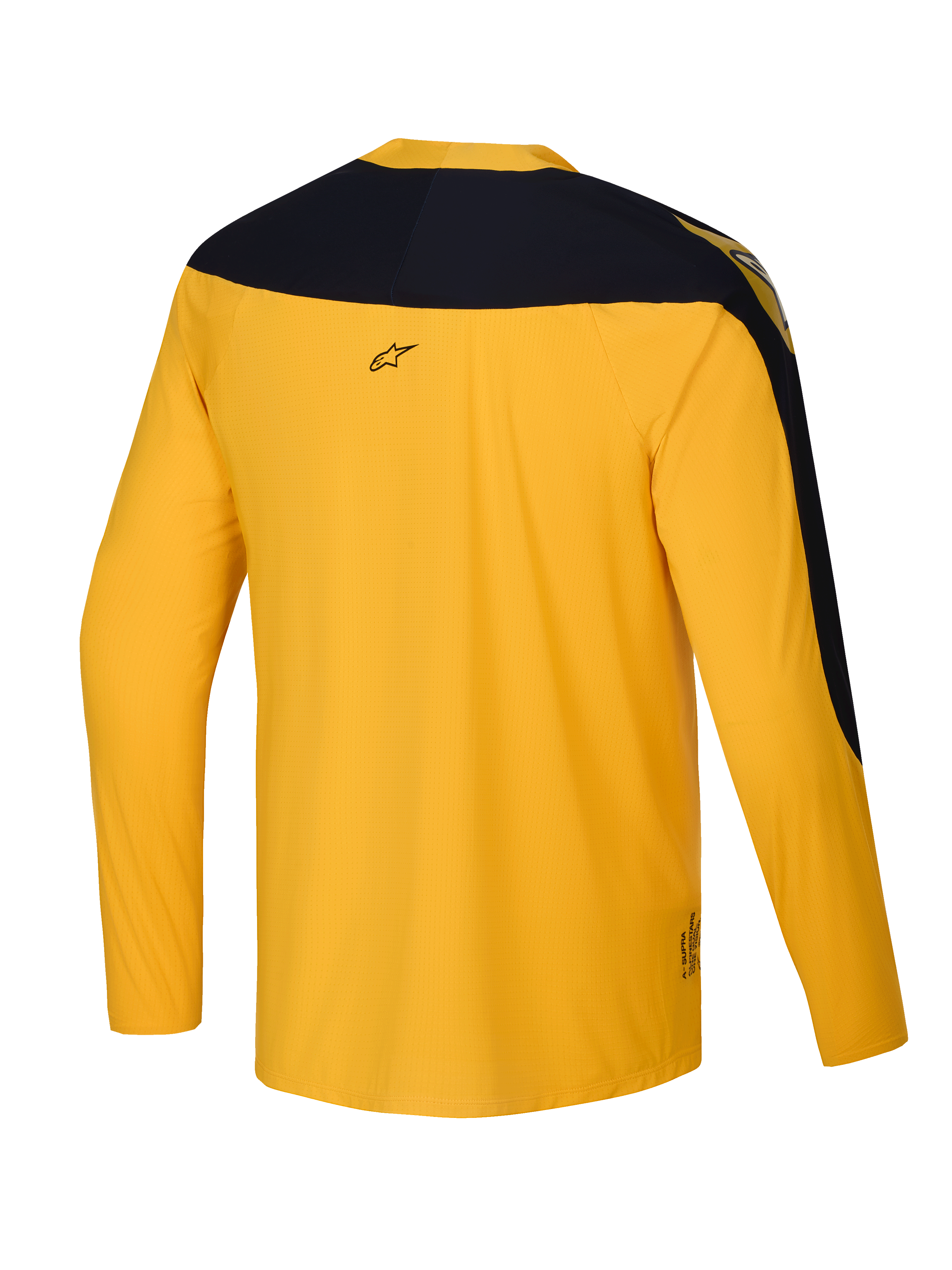 Alpinestars Begränsad Upplaga A-Supra Melt Gold tröja, långärmad MTB-cykeltröja för herrar, mörkblå och mörkgul, mikroperforerad polyester med stretchpaneler