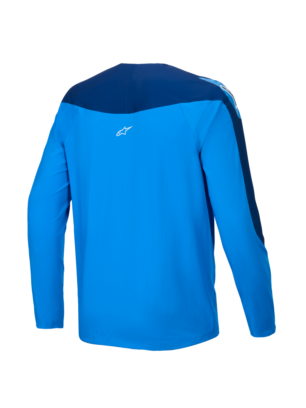 Alpinestars A-Supra Melt tröja, långärmad MTB-cykeltröja, baksida med blått och mörkblått färgschema, lätt mikroperforerad polyester med stretchpaneler
