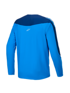 Alpinestars A-Supra Melt tröja, långärmad MTB-cykeltröja, baksida med blått och mörkblått färgschema, lätt mikroperforerad polyester med stretchpaneler