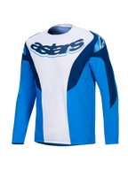 Alpinestars A-Supra Melt tröja, långärmad MTB-cykeltröja i blått och vitt med mörkblå logotyp och stretchpaneler, herrmodell för terrängkörning