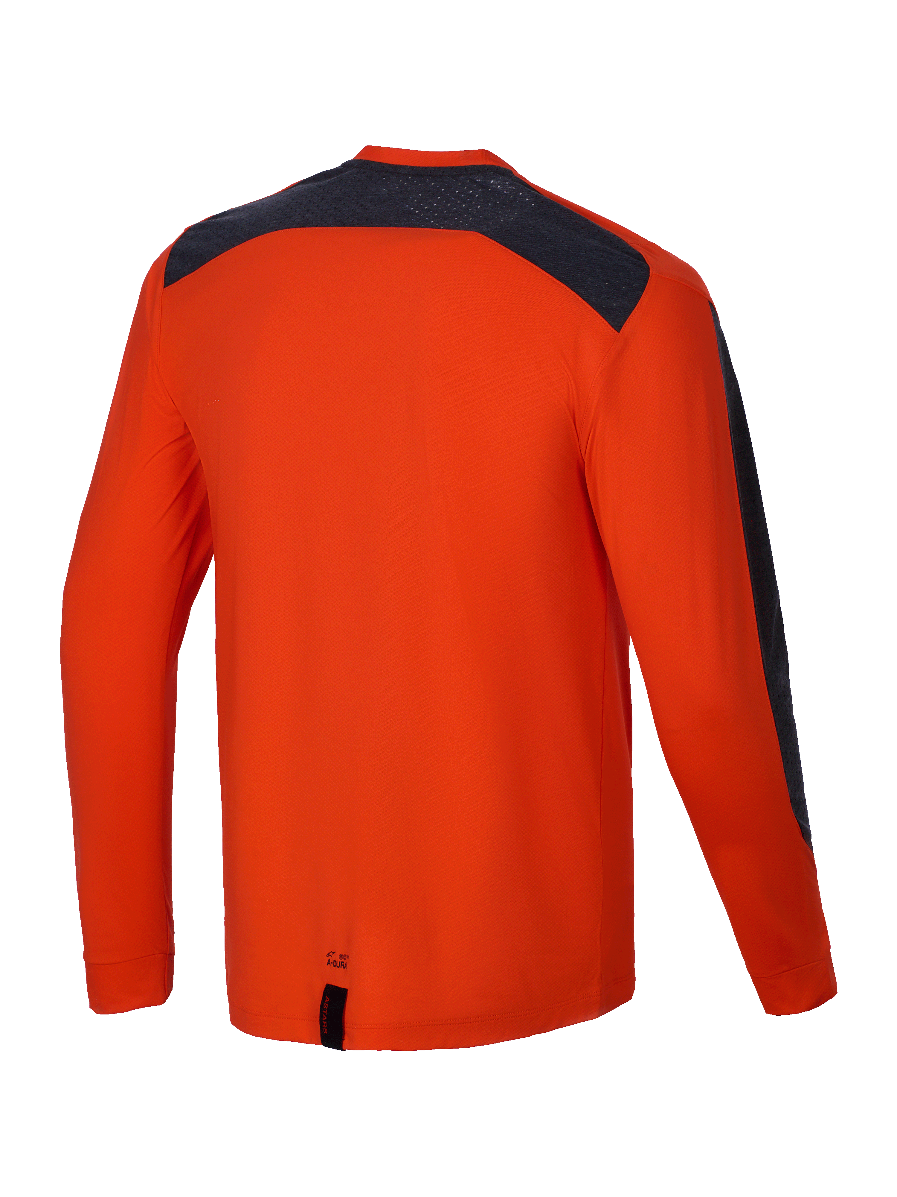 Alpinestars A-Dura Insert Astar tröja, långärmad MTB-tröja för mountainbike, orange och mörka insatser, baksida som visar slittålig texturkonstruktion