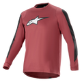 Alpinestars A-Dura Dri Astar långärmad tröja, vinröd och svart, fukttransporterande drirelease-tyg, rundhalsad, vit Astar-logotyp på bröstet, svarta meshpaneler på ärmarna, funktionella mountainbikekläder