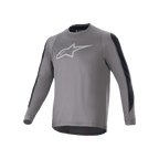 Alpinestars A-Dura Dri Astar långärmad tröja, mörkgrå med vit Astars-logotyp på bröstet, svarta meshpaneler för ventilation på ärmarna, funktionell cykeltröja för MTB