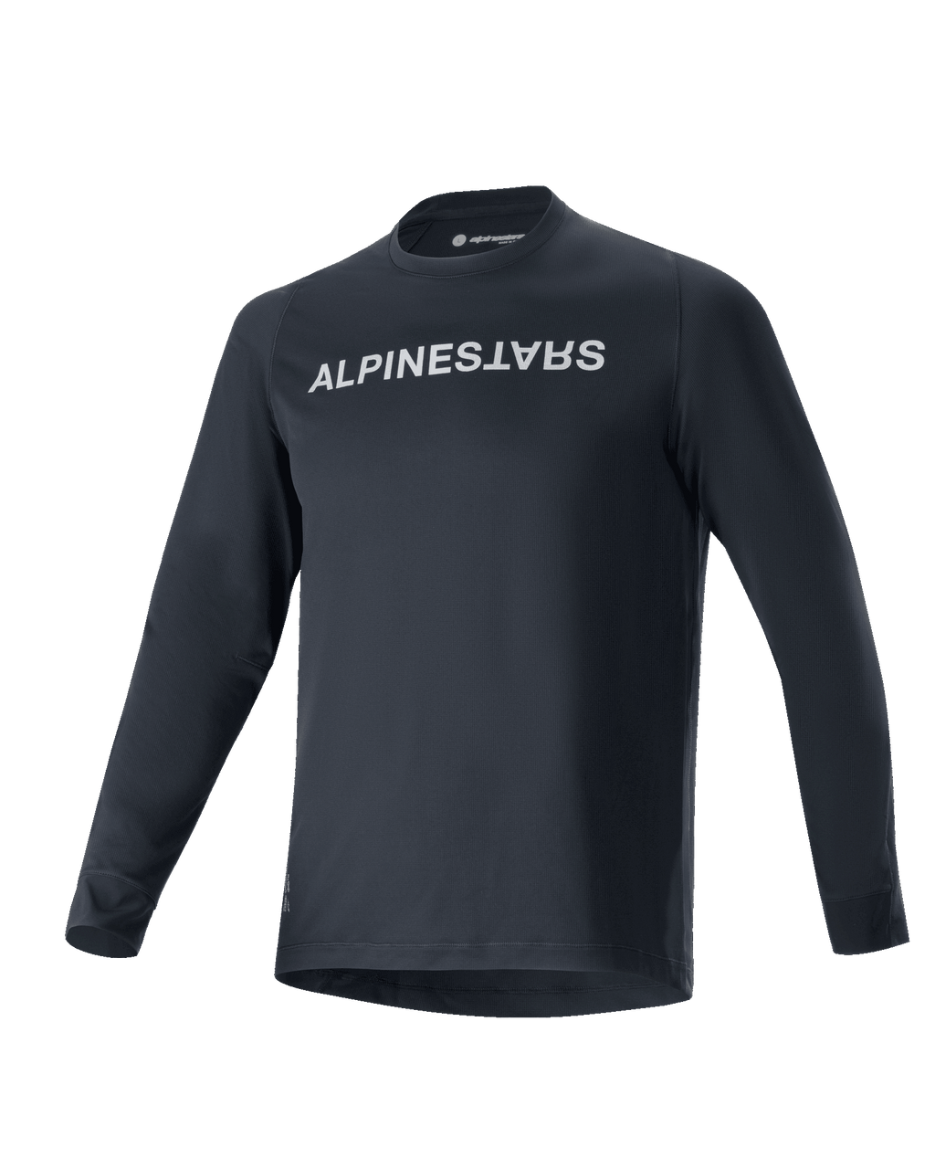 Alpinestars A-Aria Switch långärmad tröja, MTB-tröja, svart, tydlig vit Alpinestars-logotyp på bröstet, rundhalsad, lätt material med god andningsförmåga, prestandapassform för terrängkörning