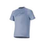 Alpinestars A-Dura Dri Astar kortärmad tröja, Infinity Blue, med en stor logotyp på bröstet, ventilerande nätpaneler på ärmarna och drirelease-tyg, designad för mountainbike-prestanda.