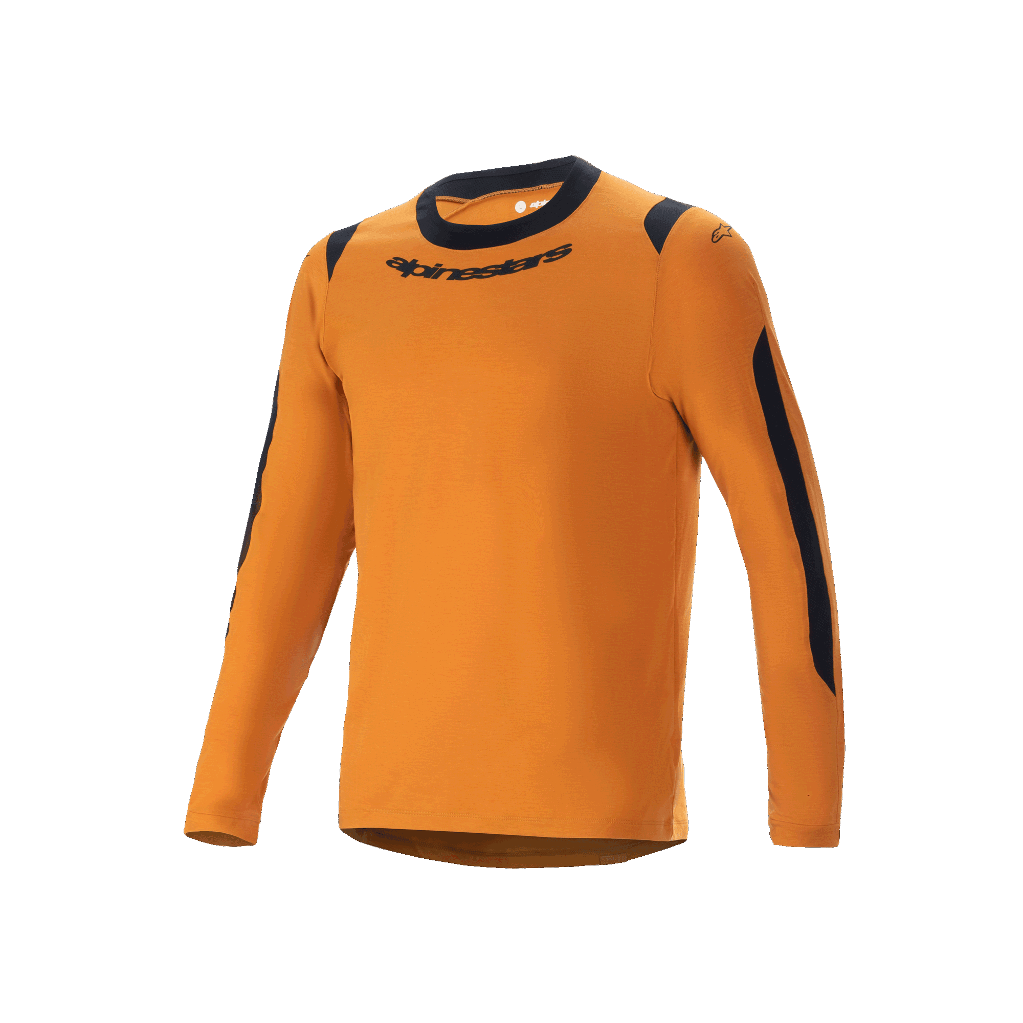 Alpinestars A-Dura Dri Wool Jersey - långärmad, mountainbiketröja, mörkt guld, svart rund halsringning och meshpaneler på axlar och ärmar, Alpinestars logotyp på bröstet, teknisk ullblandning för stigcykling
