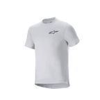 Alpinestars A-Aria Astar tröja, kortärmad cykeltröja, White Dove, med en liten svart Alpinestars-logotyp på bröstet, prestandapassform med förlängt bakstycke för MTB-cykling