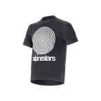 Alpinestars A-Dura Oscar Jersey, kortärmad mountainbike-tröja, svart med vit vintage Oscar-spiralgrafik och ordmärkesslogotyp, funktionella cykelkläder