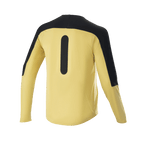 Alpinestars Drop Meta Jersey - långärmad, mountainbiketröja, guld och svart, baksida som visar svarta axelpaneler och vertikal grafik, lätt meshtyg med förlängt ryggslut för MTB-trailcykling