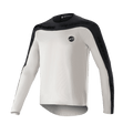 Alpinestars Drop Meta långärmad tröja, MTB-tröja, ljusgrå och svart, med svart axelok och yttre ärmpaneler med textlogotyp, förlängd nederkant baktill för täckning och rund logotyp på vänster bröst