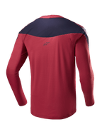 Alpinestars A-Supra Race Jersey - Långärmad, burgundy och marinblå, baksida som visar tekniskt mikroperforerat tyg, mörk axelpanel med logotyp, prestanda MTB-utrustning