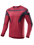 Alpinestars A-Supra Race Jersey, långärmad MTB-tröja, vinröd med svarta sidopaneler och vita detaljer, med Alpinestars logotyp över bröstet, lätt mikroperforerat tyg för mountainbike-tävlingar.