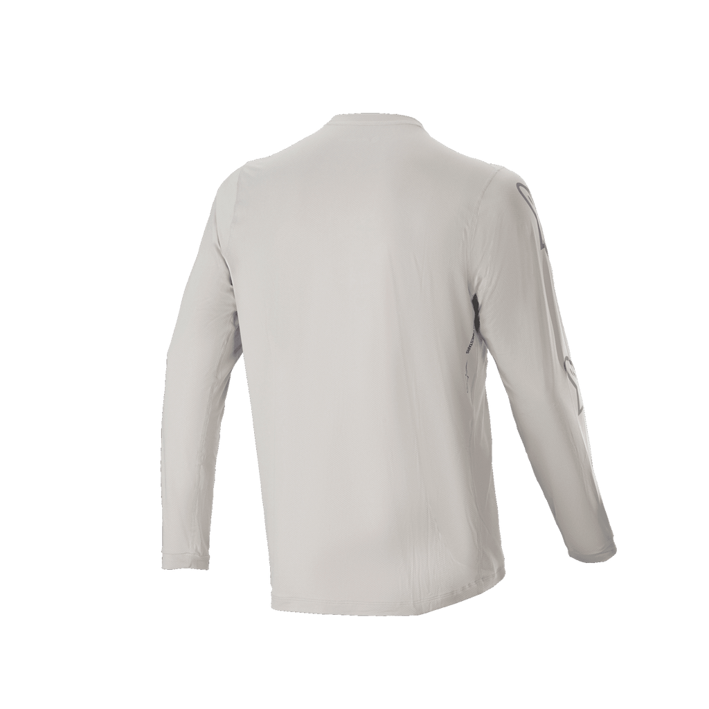 Alpinestars A-Dura Switch Long Sleeve Jersey, ljusgrå, baksida som visar långa ärmar och förlängt bakstycke, lätt fukttransporterande jacquardtyg för mountainbike