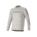 Alpinestars A-Dura Switch långärmad tröja, ljusgrå mountainbiketröja med logotyp på bröstet och stjärnlogotyper på ärmarna, funktionella cykelkläder för stigcykling