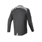 Alpinestars A-Dura Dri Oscar långärmad tröja, Black Reflective, vy bakifrån med vita reflekterande ränder på axlar och ärmar, tekniskt återvunnet drirelease-tyg, förlängt ryggslut för terrängcykling