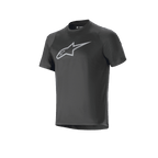 Alpinestars A-Dura Dri Oscar-tröja - kortärmad, svart reflekterande, med en stor silverreflekterande Alpinestars-logotyp på bröstet, teknisk mountainbike-tröja med normal passform