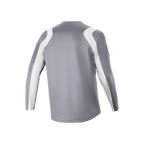 Alpinestars A-Supra Astar långärmad tröja, mörkgrå och vit, vy bakifrån som visar ventilerad mesh-struktur och förlängt bakstycke, teknisk cykelutrustning för MTB