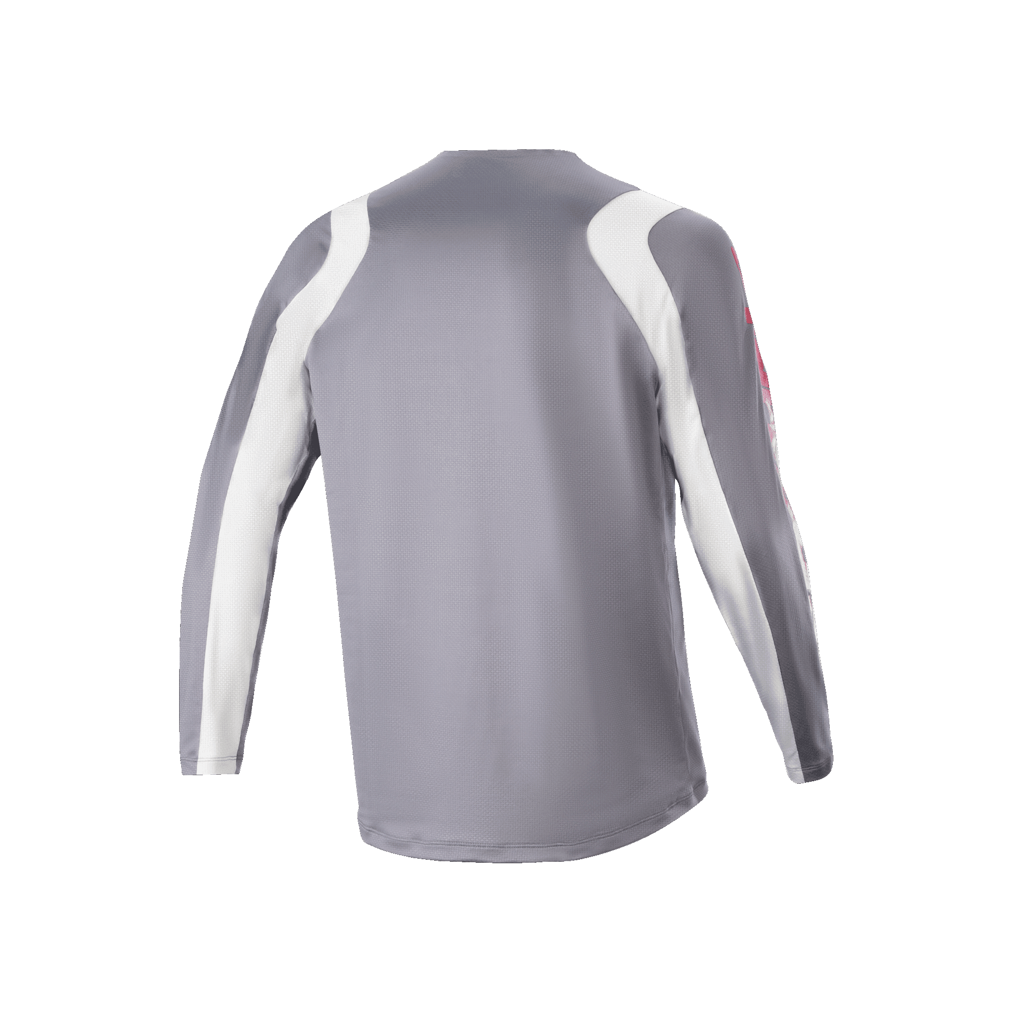 Alpinestars A-Supra Astar långärmad tröja, mörkgrå och vit, vy bakifrån som visar ventilerad mesh-struktur och förlängt bakstycke, teknisk cykelutrustning för MTB