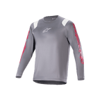 Alpinestars A-Supra Astar långärmad tröja, mörkgrå MTB-tröja med röd grafik på ärmarna och vita detaljer på axlarna, vit Astars-logotyp på bröstet, högpresterande cykelkläder för mountainbike
