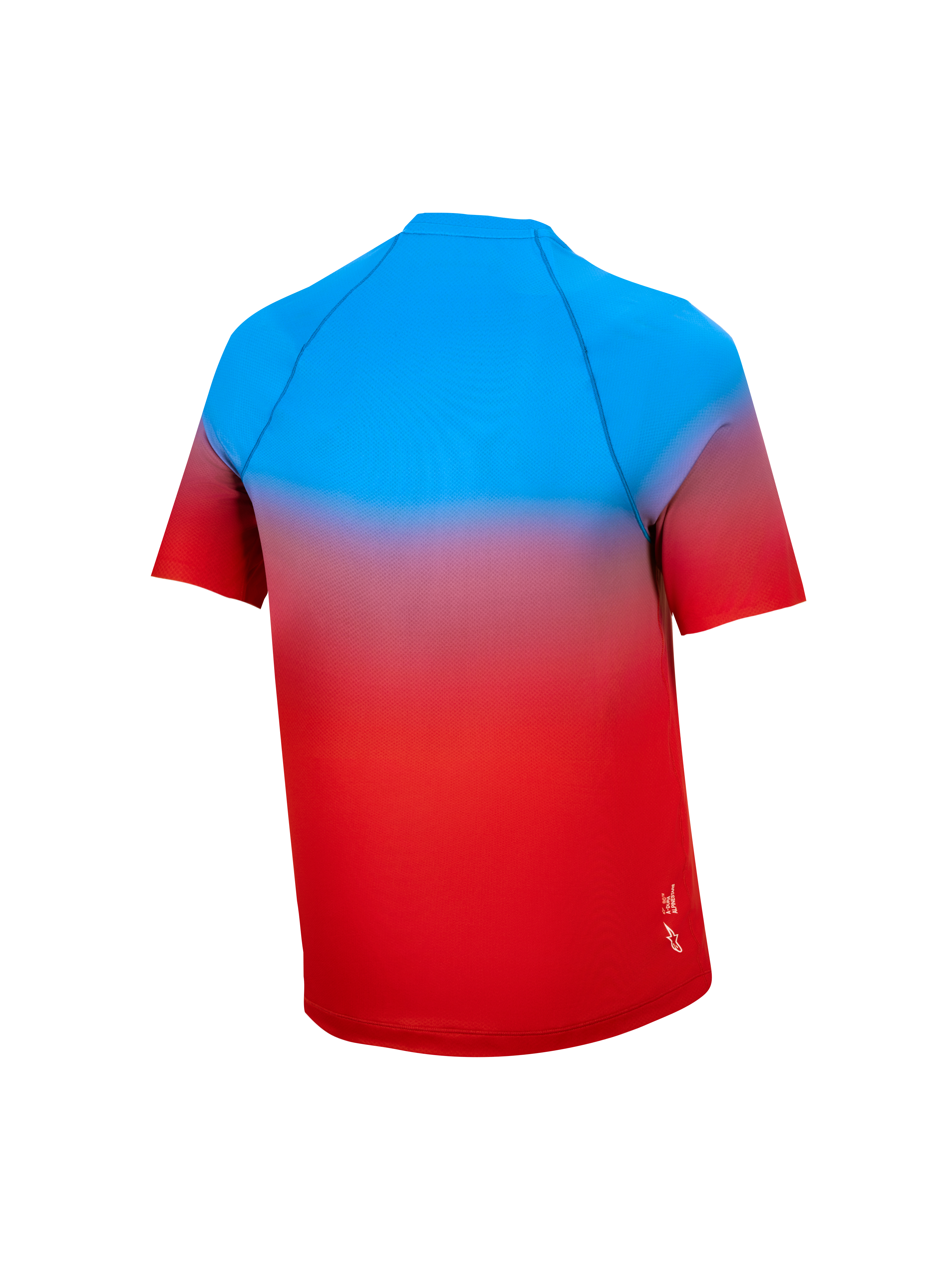 Ungdom A-Dura Astars Tröja 2.0, kortärmad MTB-tröja med röd och blå gradient, sedd bakifrån.