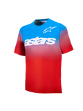 Ungdom A-Dura Astars 2.0, kortärmad MTB-tröja i blå och röd gradient med vita logotyper och ordmärke.