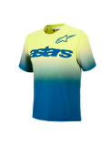 Ungdom A-Dura Astars Tröja 2.0, kortärmad MTB-tröja i gul och blå gradient med stora blå logotyper.