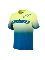 Ungdom A-Dura Astars Tröja 2.0, kortärmad MTB-tröja i gul och blå gradient med stora blå logotyper.