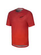 Alpinestars Youth A-Dura Rise kortärmad tröja, Spicy Orange, svart logotyp på bröstet, rund halsringning och förlängd rygg, andningsbart jacquardtyg för mountainbike-cykling