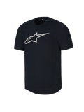 Alpinestars Youth A-Dura kortärmad tröja, svart MTB-tröja, stor vit Astars-logotyp på bröstet, rund halsringning, avslappnade funktionskläder för mountainbike