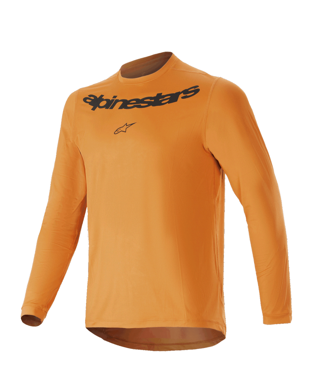 Alpinestars Youth A-Dura Rocker långärmad tröja, Dark Gold, med svart Alpinestars-ordmärke och logotyp på bröstet, rundhalsad, förlängd bakre nederkant, lätta mountainbike-kläder med hög prestanda