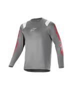 Alpinestars Youth A Supra Astar långärmad tröja, mörkgrå med vita axeldetaljer och rött tryck på ärmarna, vit logotyp på bröstet, ventilerande tekniskt material, rund halsringning, atletisk passform för mountainbike
