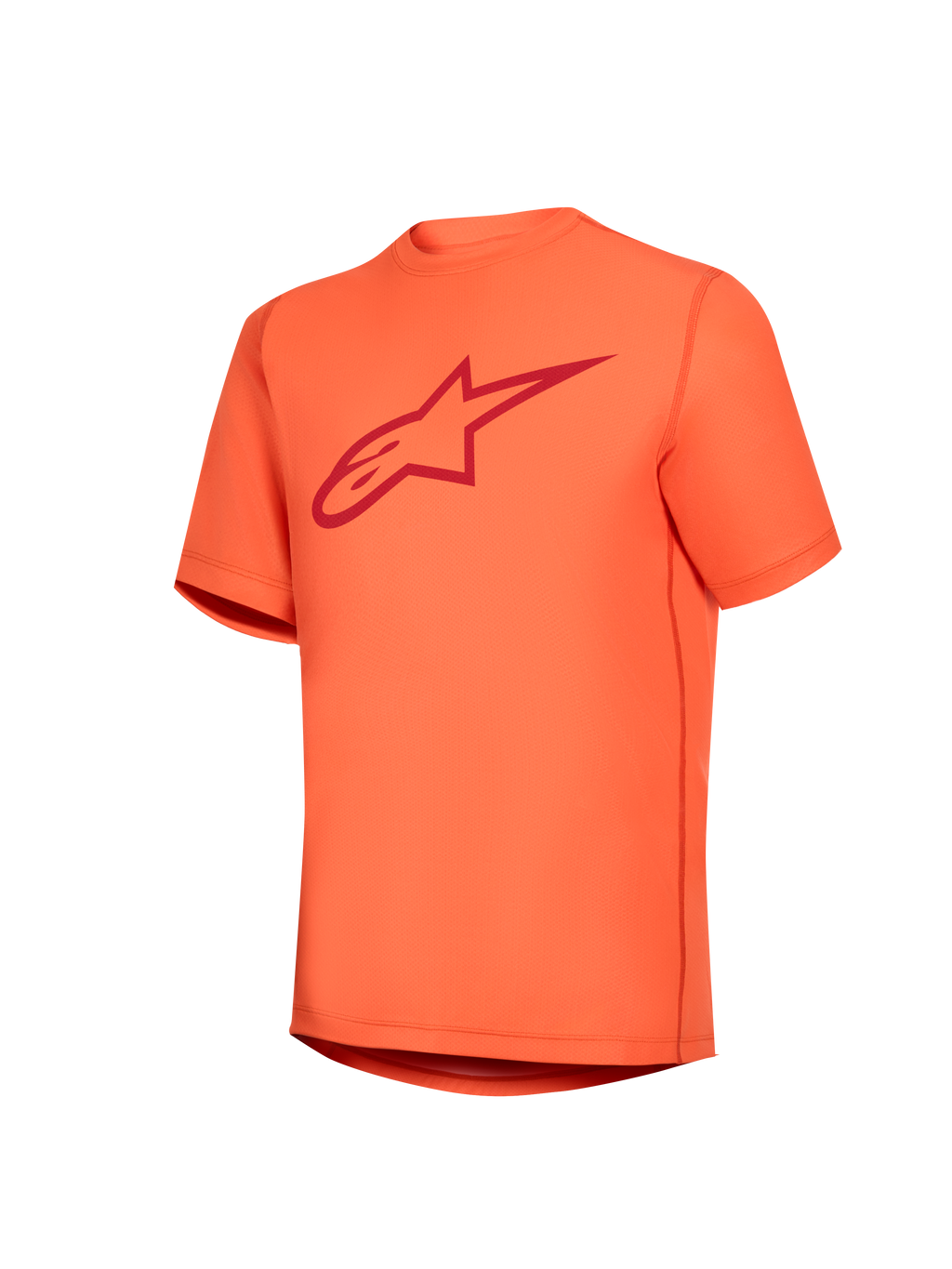 Orange Stella A-Dura Ride kortärmad tröja för dam med röd Astars-logotyp på bröstet, funktionella MTB-kläder.