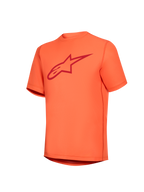 Orange Stella A-Dura Ride kortärmad tröja för dam med röd Astars-logotyp på bröstet, funktionella MTB-kläder.