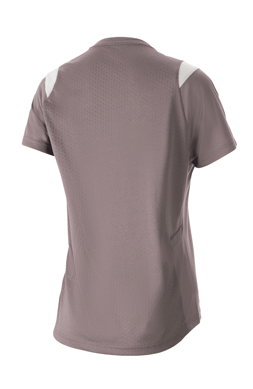 Alpinestars Stella Alps Escape kortärmad tröja för damer, Sparrow Gray med vita axeldetaljer, vy bakifrån som visar omfattande perforerad mesh för ventilation, fukttransporterande DriRelease-tyg, MTB-kläder för damer