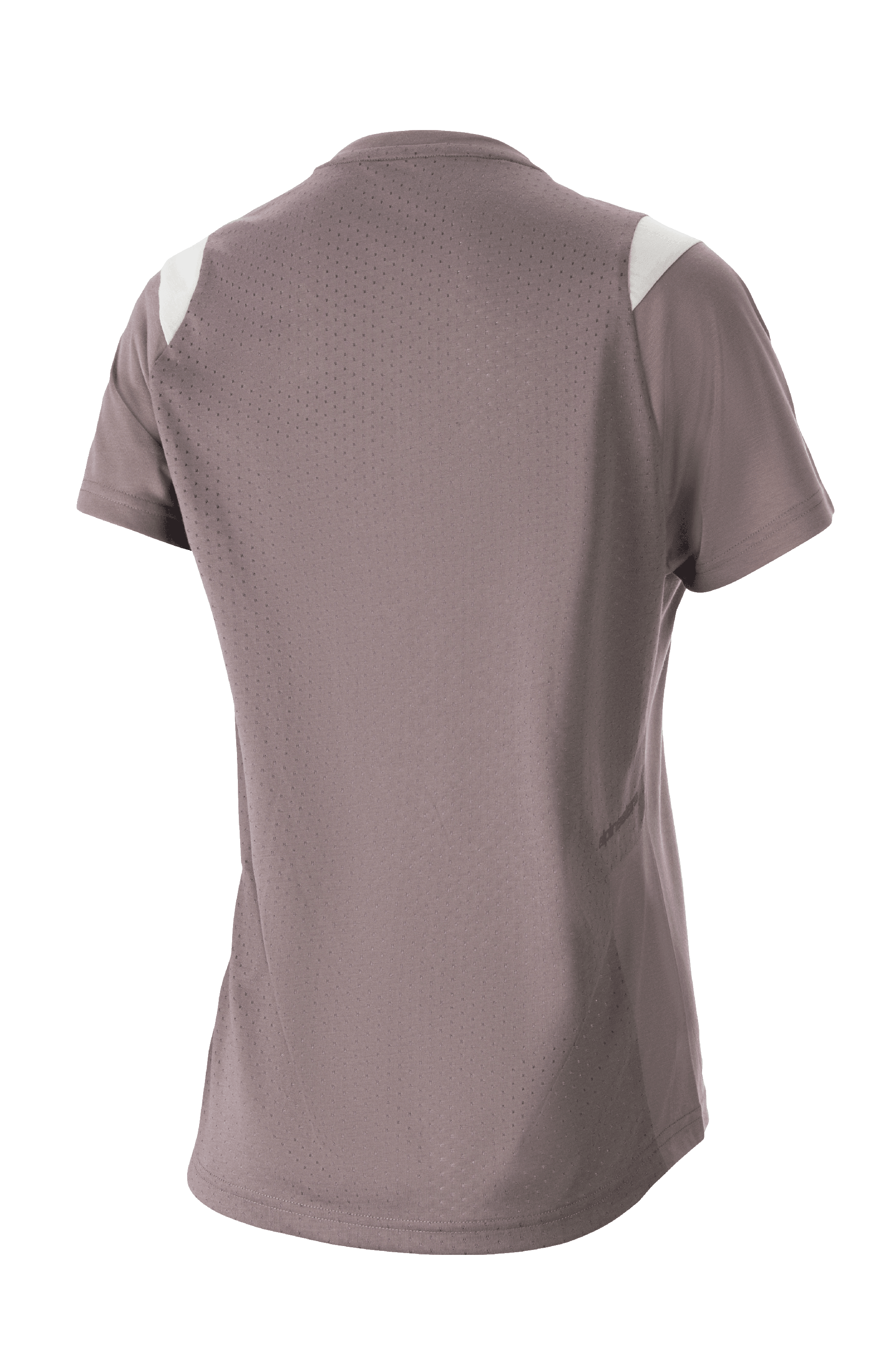 Alpinestars Stella Alps Escape kortärmad tröja för damer, Sparrow Gray med vita axeldetaljer, vy bakifrån som visar omfattande perforerad mesh för ventilation, fukttransporterande DriRelease-tyg, MTB-kläder för damer