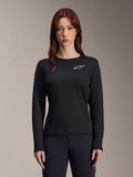 Alpinestars Stella A-Dura Thermal Jersey, långärmad MTB-tröja för dam, svart med vit stjärnlogotyp på bröstet, lätt isolerande material för cykling i kallt väder, designad för lager på lager och komfort på stigen