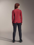 Alpinestars Stella A-Dura Thermal Pants, Women's Mountain Bike Pants, Black, worn with a burgundy long-sleeved thermal jersey, back view showing the technical fit and construction for cold-weather cycling.